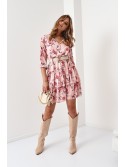 Floral dress with a tied neckline, powder 21990 - Online store - Boutique